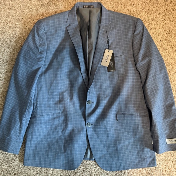 Kenneth Cole Reaction Blazer Blue Gray New with Tags Men’s 48R Plaid Suit Jacket